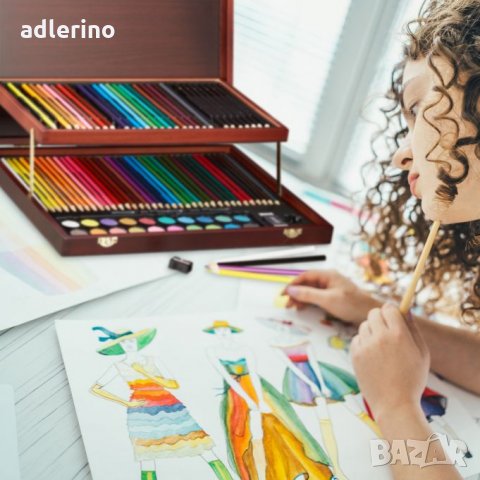 Луксозен куфар за рисуване, 73 части, изискан куфар за рисуване, комплект за рисуване в дървен куфар, снимка 5 - Рисуване и оцветяване - 34165393