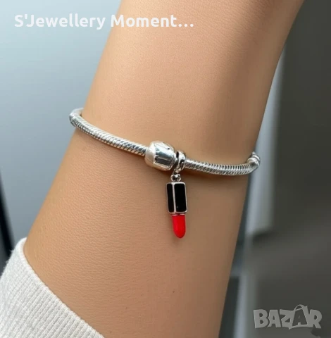 Сребърен талисман 925 за гривни Пандора- Pandora Lipstick., снимка 3 - Гривни - 51216659