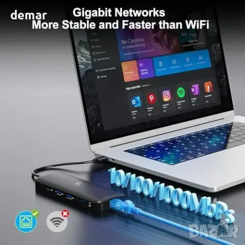 USB-C docking станция 11-в-1 за лаптоп с Dual 4K HDMI, Gigabit Ethernet и USB/USB-C портове, снимка 5 - Други стоки за дома - 55850062