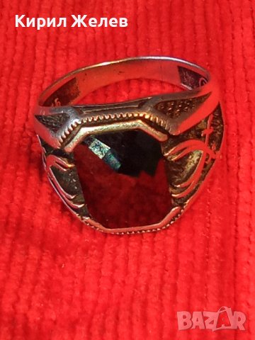 СКЪПОЦЕНЕН АВТОРСКИ СРЕБЪРЕН ПИРАТСКИ ПРЪСТЕН СРЕБРО 925 с НИЕЛО и ОГРОМЕН ФАСЕТИРАН МАРКАЗИТ 36405