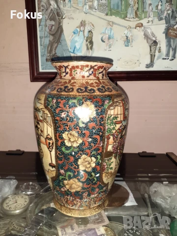 Сатцума Satsuma стара голяма ваза порцелан маркировка, снимка 2 - Антикварни и старинни предмети - 51007278