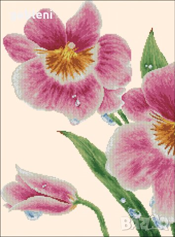 гоблен-триптих "ПРОЛЕТНИ ОРХИДЕИ" Д46; размери /60*26/см.; 30 цвята;49 лв, снимка 5 - Гоблени - 31846909