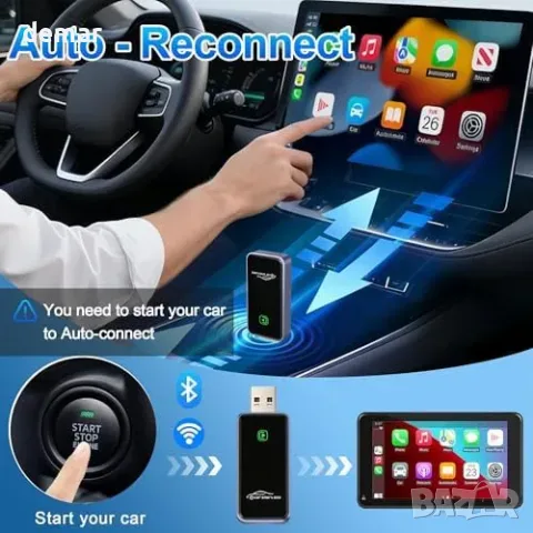 BUNUD Wireless CarPlay адаптер за iPhone (превръща Wired CarPlay в безжичен) с USB 3.0 и USB-C, снимка 7 - Друга електроника - 55829683