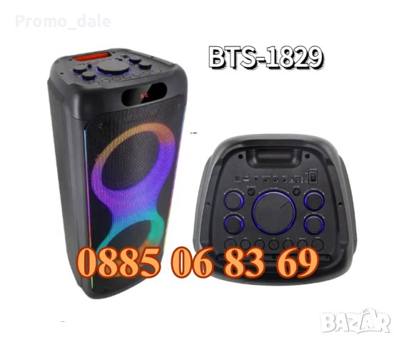 Двойна Караоке тонколона 2x10" BTS-1829, преносима колонка с Блутут, радио, безжичен микрофон
