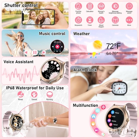 Brenth Смарт часовник за жени с функция за обаждане, IP68, iOS/Android, снимка 6 - Смарт часовници - 52414927