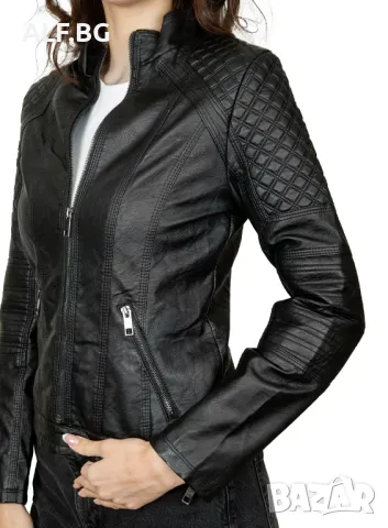Дамско кожено яке черно 4202, снимка 10 - Якета - 48912212
