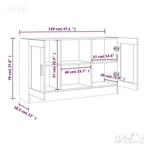 vidaXL Шкаф витрина, сив сонома, 120x30,5x70 см, инженерно дърво, снимка 10 - Бюфети - 56148018