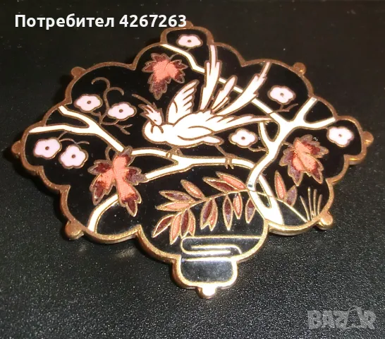 Винтидж дамска брошка феникс, клетъчен емайл върху медна основа, снимка 3 - Други - 48466289