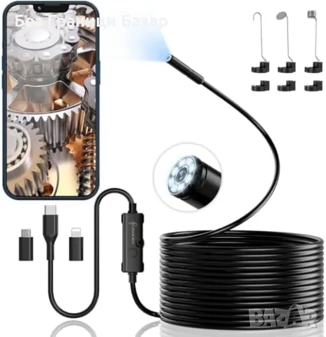 Нова Инспекционна камера 1920P HD 5м IP67 8 LED ендоскоп Android iOS Бороскоп