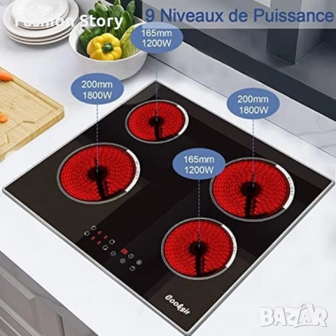 Cooksir CSC-D46001-BB – Стъклокерамичен плот за вграждане с 4 зони, 9 нива на мощност, таймер , снимка 2 - Котлони - 52030924