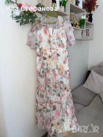 Разкошна нова  дълга елегантна феерична рокля флорален принт нежни цветя волани къдри , снимка 4 - Рокли - 42183757