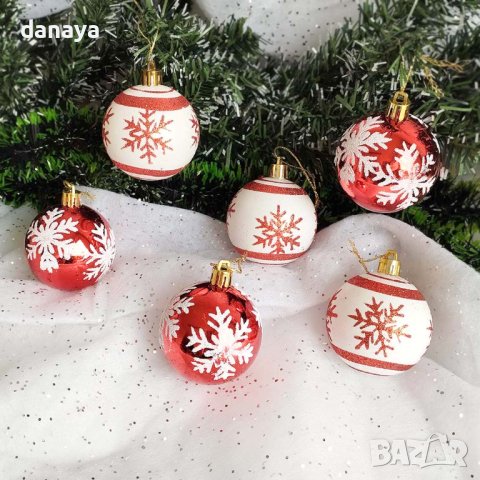 3245 Комплект коледни топки за елха Снежинки и елхички, 6 броя, снимка 6 - Декорация за дома - 38545141