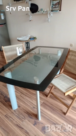 Стъклена Маса с 2 плота 90 см на 1.60 см, снимка 6 - Маси - 51956077