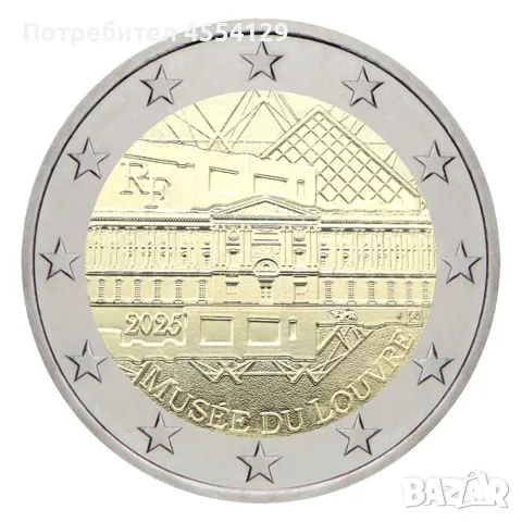 2025 Франция Лувър 2 евро монета BU, снимка 2 - Нумизматика и бонистика - 56523204