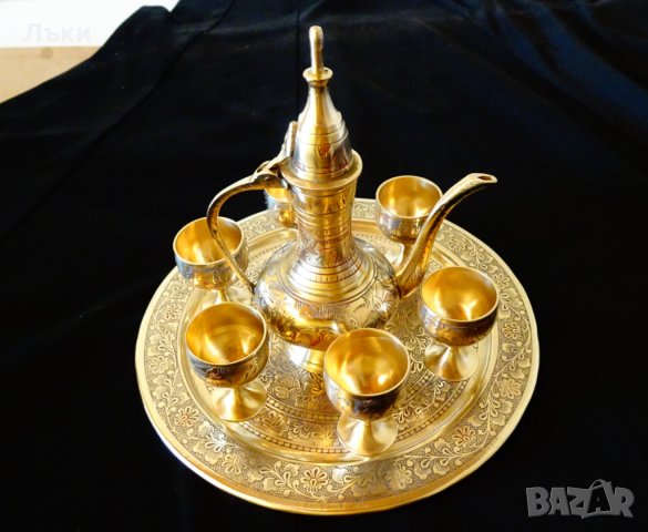 Старинен бронзов сервиз за ракия,клетъчен емайл., снимка 2 - Антикварни и старинни предмети - 31768943