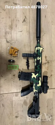 Детска играчка пушка автомат с меки патрони и допълнителни екстри / Цвят: Червен / Материал: пластма