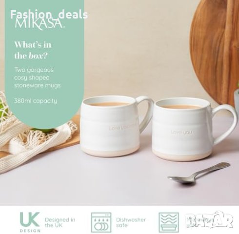 Нов Комплект Mikasa 2 броя Керамични Чаши 380ml Обичам те идеален подарък, снимка 4 - Други стоки за дома - 42745693