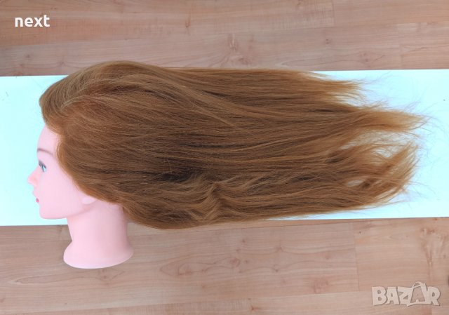Фризьорска тренировъчна глава с ЕСТЕСТВЕНА коса 60см + стойка, снимка 2 - Фризьорски принадлежности - 25232383