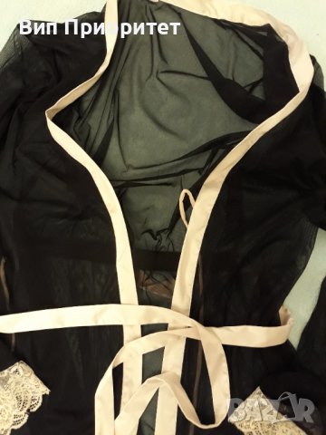 Прозрачна горница в черно и екрю-коприна + екрю орнаменти за свежест и коланче в талията, фиерична , снимка 9 - Бельо - 37258393