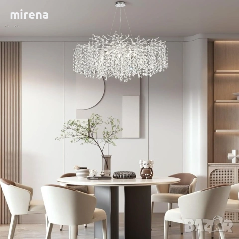 Кристални полилеи с клонки, никелирани 80см модерен сребърен ЛЕД LED, снимка 3 - Лампи за таван - 53144535