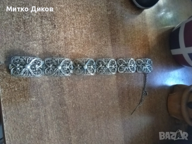 Сребърна гривна филигран -винтидж-23.51гр-195см и ширина 21мм, снимка 6 - Гривни - 51513827