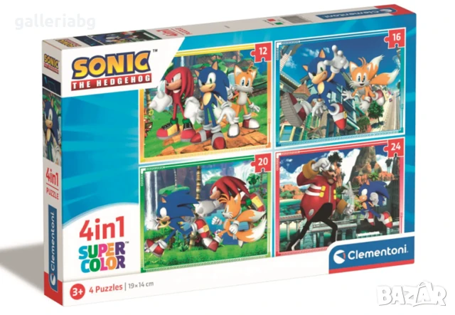 🧩 Пъзел Sonic the Hedgehog / Соник – 4 в 1, Clementoni (12–24 части)