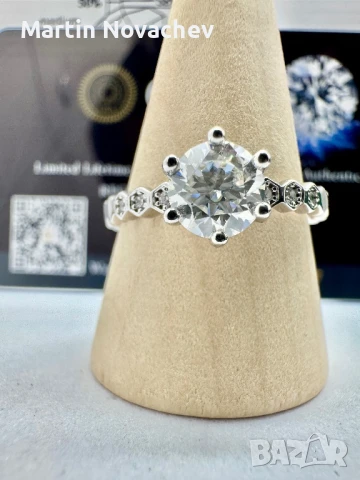 Сребърен пръстен с мойсанит (Диамант) 1 карат, снимка 6 - Пръстени - 51370699
