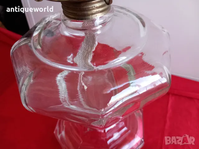 Рядка Голяма Стара Стъклена Газена Лампа, снимка 3 - Антикварни и старинни предмети - 48527567