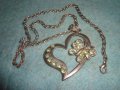 СЪРЦЕВИДЕН с ПЕПЕРУДКА АРТ ЛЮБОВЕН МЕДАЛЬОН с КРИСТАЛЧЕТА и КРАСИВА ВЕРИЖКА РЕТРО ПЛЕТКА 8899, снимка 1