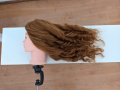 Фризьорска тренировъчна глава с ЕСТЕСТВЕНА коса 60см + стойка, снимка 3