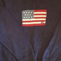 Rare Vintage RALPH LAUREN POLO Country Iconic Flag USA Cotton Knit Sweater, снимка 1 - Пуловери - 35158688