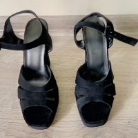 Елегантни официални дамски черни сандали на висок ток, снимка 1 - Дамски обувки на ток - 42272733