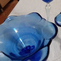Чаши за мелба и ваза -синьо стъкло, снимка 2 - Чаши - 40334634