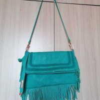ANTONELLO SERIO дамска чанта, естествена кожа, ресни, петролено-синьо , снимка 9 - Чанти - 30319789