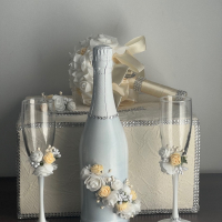 Сватбен комплект, чаши, кутия за дарове, букет, снимка 2 - Сватбени аксесоари - 44632040