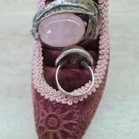 Сребърен комплект - пръстен и брошка с розов кварц, снимка 13 - Бижутерийни комплекти - 38999370