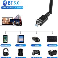 USB WiFi и Bluetooth 5.0 адаптер, 1200Mbps Dual Band 2.4/5Ghz външен безжичен мрежов приемник, Drive, снимка 3 - Мрежови адаптери - 40251693