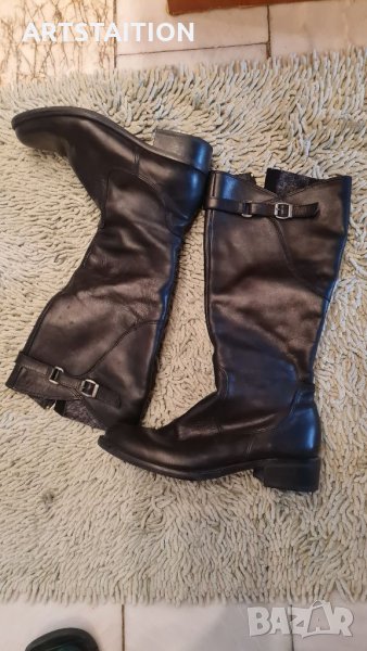 Два чифта дамски кожени черни ботуши, номер 36 с нормални токове и 39 с високи токове, снимка 1
