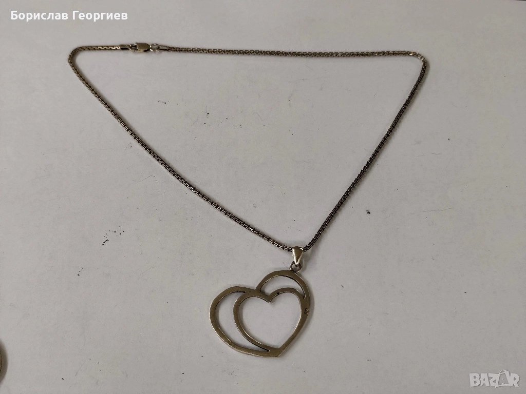 Сребърно колие 925 сърце, снимка 1