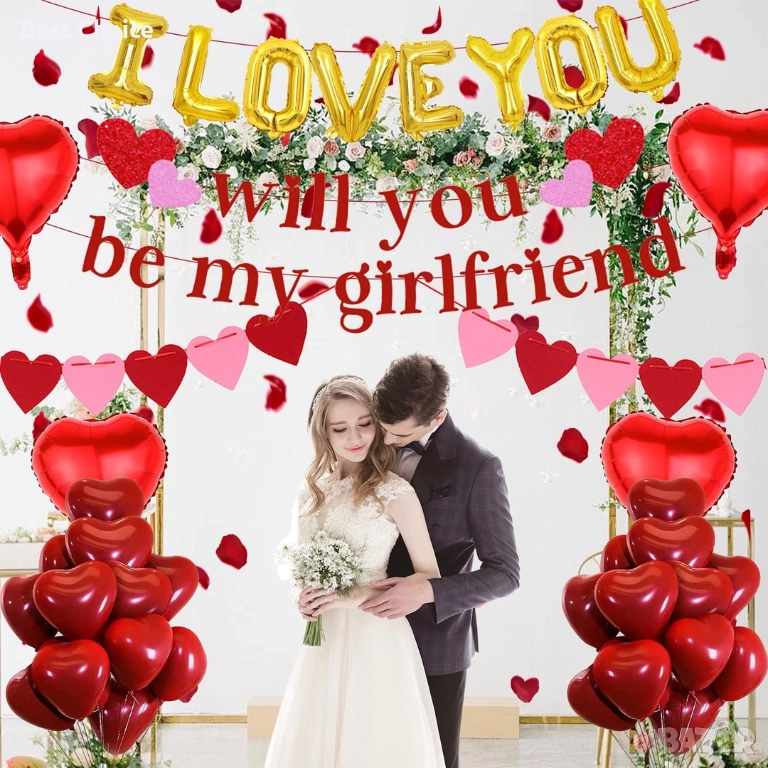 Декорация от големи фолиеви балони и надписи. Св.Валентин - Любов, снимка 1