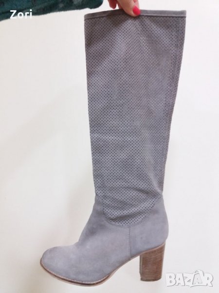 Летни ботуши от естествен велур в светлосиво - 35 номер , снимка 1