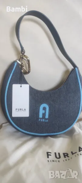 Малка, кокетна, дънки + кожа чанта Furla. Размери 21/22 см., снимка 1