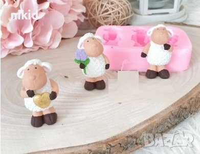 3 овце овца прави с цвете силиконов молд форма фондан гипс декор, снимка 1