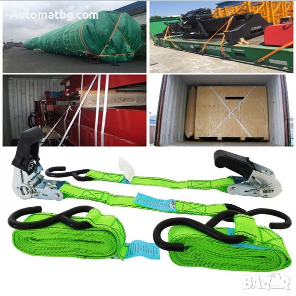 Комплект колани за притягане Automat, Колани с тресчотки, 25мм х 5м, Зелен, снимка 1