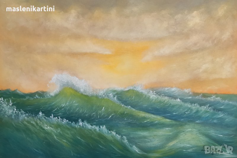 Маслена картина Морско вълнение, снимка 1