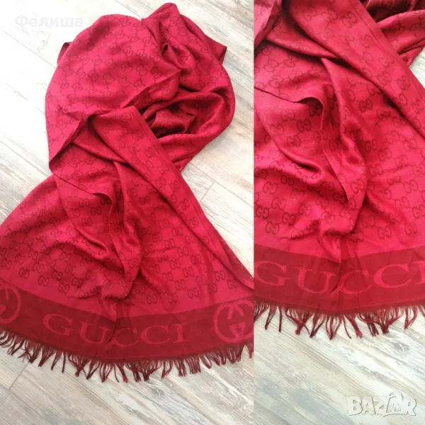 Разкошен Монограмен Шал с Брандово Лого Inspired в Наситено Червен Цвят КОД GU1 , снимка 1
