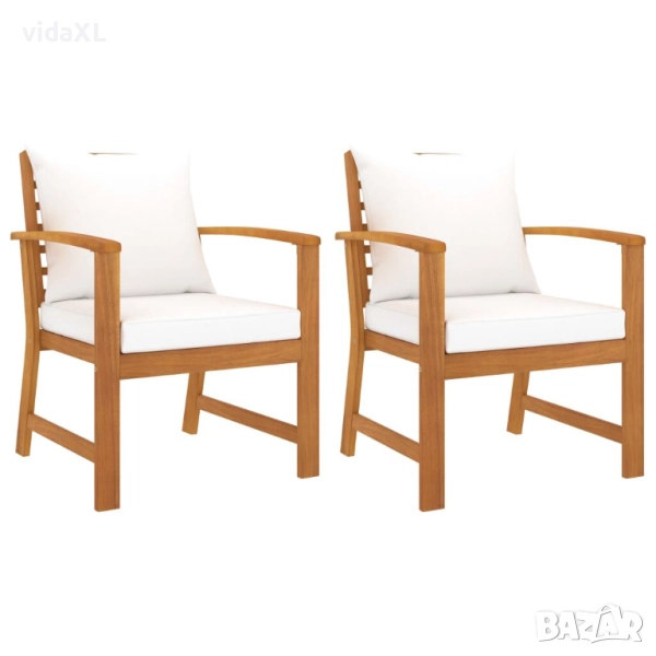 vidaXL Градински столове, 2 бр, кремави възглавници, акация масив(SKU:311831), снимка 1