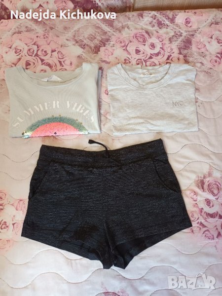 2 тениски къс модел+къси панталони за момиче H&M. Размер 134-140.Трите за 10 лв., снимка 1