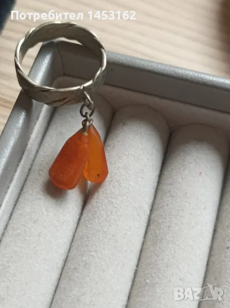 Руски старинен пръстен с кехлибар , снимка 1