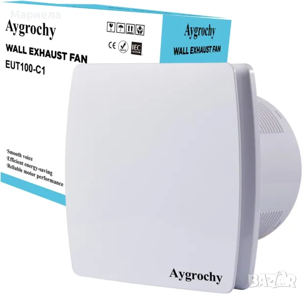 Вентилатор със сензор за влага и таймер Aygrochy 100 mm Bathroom Fan with Humidity Sensor, снимка 1